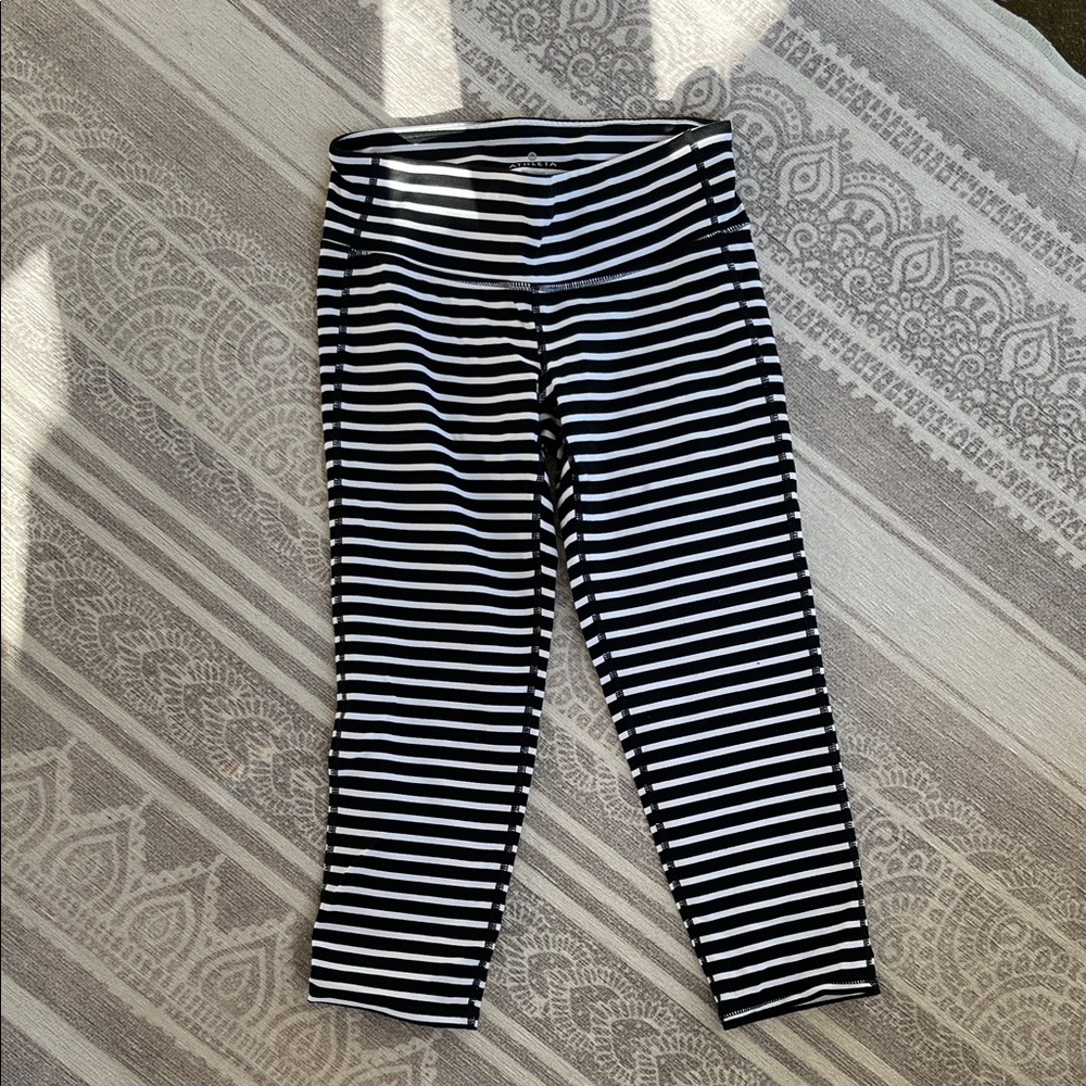 Athleta Black and White Striped Capris